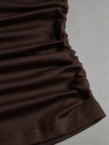 Sweetra Women's V-Neck Contrast Lace Drawstring Tank Top, Versatile For Daily Wear, Sexy And Elegant, Casual Vacation Style - Coffee Brown - View 4
