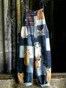 EMERY ROSE Plus Size Women Casual Cat Print Jumpsuit - Multicolor - View 2