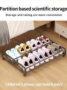 Steel Pipe With Wheel Bed Frame, Movable Shoe Rack, Bedside Storage, Corner Storage, Home Use, Entryway Sofa, Student Dormitory, Simple Shoe Rack. - Black - View 10