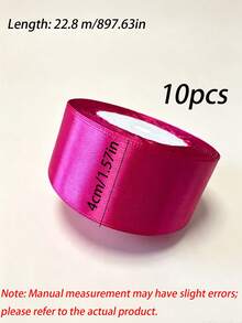 5 Rolls / 10 Rolls 4cm Wide 22.8m Length Fuchsia Glossy Polyester Satin Ribbon, Shiny Gift-Wrapping Ribbon For Bouquet, Gift Box, Wedding, Holiday Party, DIY Bow, Hair Accessories & Handmade Crafts - Rose red - View 11