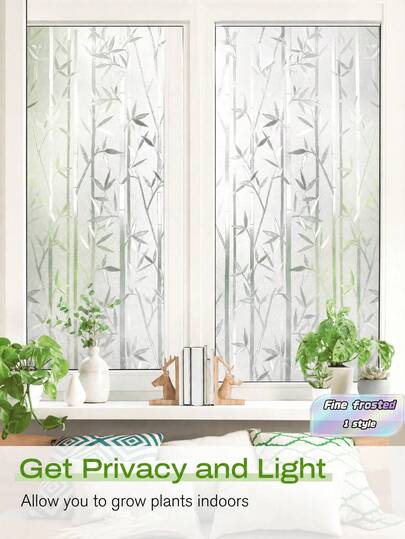 1 rollo de película de vidrio esmerilado con patrón de bambú, película decorativa de privacidad para ventanas, pegatina de ventana de vidrio, pegatina electrostática con protección solar para baño familiar