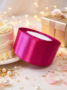 5 Rolls / 10 Rolls 4cm Wide 22.8m Length Fuchsia Glossy Polyester Satin Ribbon, Shiny Gift-Wrapping Ribbon For Bouquet, Gift Box, Wedding, Holiday Party, DIY Bow, Hair Accessories & Handmade Crafts - Rose red - View 8