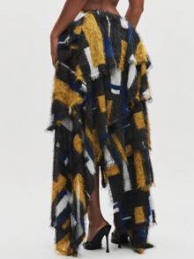 NYA SZN Cera Skirt Baggy High Waist Going Out Sexy Fitted Brunch Birthday Party Special Occasion School Abstract Block Pattern Yellow Blue Black - Yellow - View 7