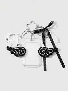 ROMWE Anime 1 Simple Classic Black And White Handmade Beaded Polka Dot Bow Rhinestone Wings Fish Cake Star Note DIY Keychain Bag Pendant, Daily Wear By Girls - Black and white -181 - View 13