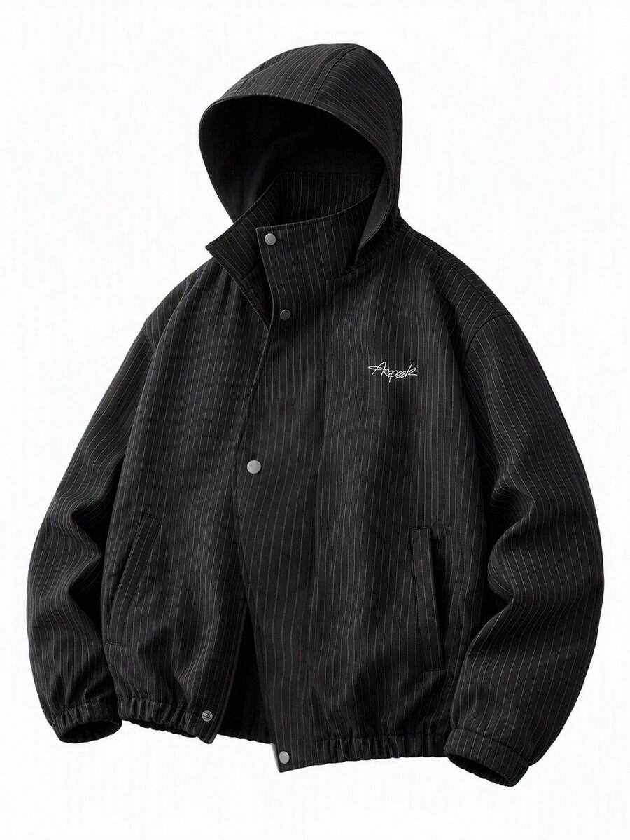 AXEPEAK Men's Woven Fashion Casual Loose Patchwork Open Front Jacket - Black - View 1