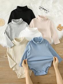 SHEIN 中性新生兒嬰兒男/女寶寶 6件組 100%純棉秋冬高彈性易穿脫高領長袖連身衣套裝，嬰兒冬季連身衣，聖誕 - 彩色 - 查看 7
