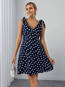 Momance Gaun Hamil Motif Polkadot - Navy Blue - View 5