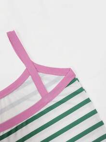 Vaclyn 女士时尚休闲度假简约彩色紧身无袖U领粉绿条纹针织吊带衫 - 彩色 - 查看 5