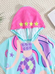 SHEIN Young Girl Cartoon Graphic Hooded Cover Up - Multicolor - View 6