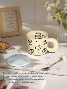 Cute Cartoon Ceramic Mug With Lid And Spoon, Couple Breakfast Milk Cup, Good-Looking Water Cup Gift For Girls - Multicolor - View 2