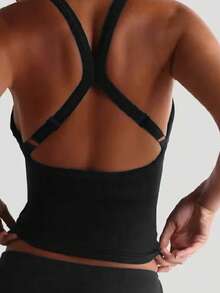 INAWLY Solva Women's Solid Color Back Criss-Cross Cutout Design Fitted Casual Tank Top Everyday Nightout Black Summer - Black - View 4