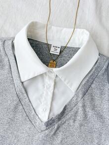 Teen Girl Teen Girls Knit Grey And White Colorblock Polo Collar Casual T-Shirt - Grey - View 4