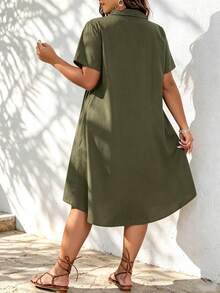 SHEIN LUNE Plus Button Front Smock Dress - Army Green - View 2