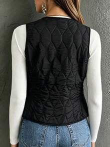 SHEIN Women's Padded Thermal Lined Gilet Jacket, Winter Clothes - Black - View 2