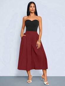 SOLERSUN Women's High Waist Capri Pants With Pockets, Pleated Wide Leg Cropped Trousers, Casual Chic Summer Workwear Pants,Quiet Luxury Capri Pants With Pockets, High Waisted Pleated Wide Leg Cropped Trousers, Effortless Old Money Workwear - Rose Red - View 7