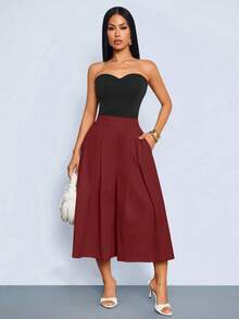 SOLERSUN Women's High Waist Capri Pants With Pockets, Pleated Wide Leg Cropped Trousers, Casual Chic Summer Workwear Pants,Quiet Luxury Capri Pants With Pockets, High Waisted Pleated Wide Leg Cropped Trousers, Effortless Old Money Workwear - Rose Red - View 8