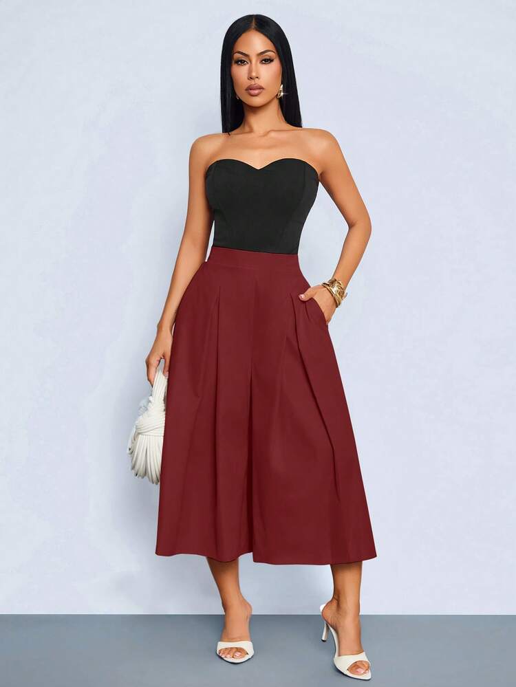 SOLERSUN Women's High Waist Capri Pants With Pockets, Pleated Wide Leg Cropped Trousers, Casual Chic Summer Workwear Pants,Quiet Luxury Capri Pants With Pockets, High Waisted Pleated Wide Leg Cropped Trousers, Effortless Old Money Workwear - Rose Red - View 7