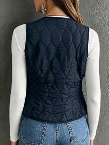 SHEIN Thermal Lined Padded Vest Winter Clothes Jacket - Navy Blue - View 2