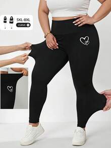 SHEIN CURVE+ 大尺碼女款休閒純色內搭褲，百搭極簡風，適合工作/辦公室/健身房，秋冬保暖內搭褲 - 黑色 - 查看 9