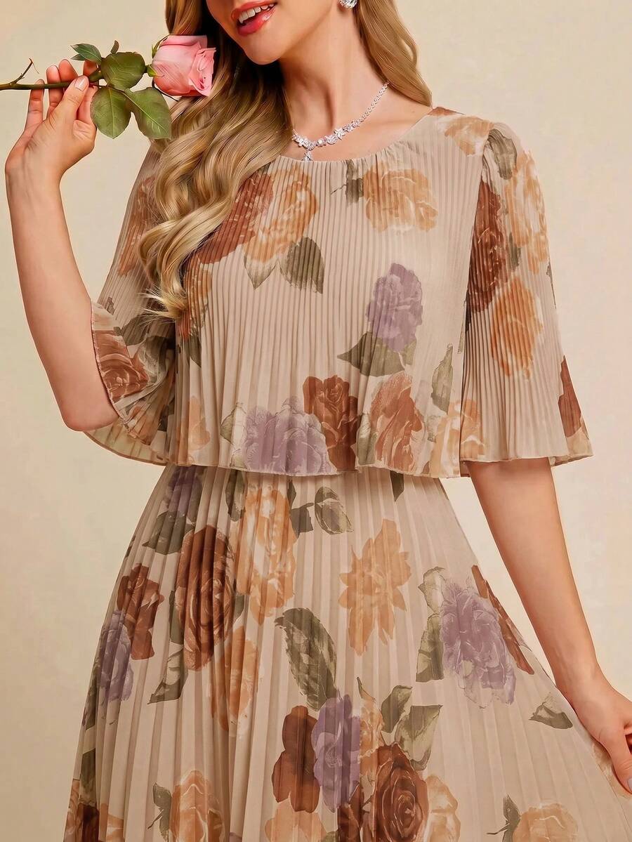 Amorya 女款優雅派對花卉印花百褶洋裝 - 彩色 - 查看 1