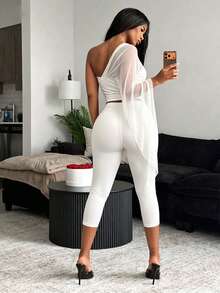 BamGleam Women's Autumn Fashion Asymmetric Cape Sleeve T-Shirt Club Night White Sexy - White - View 1