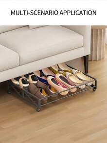 Steel Pipe With Wheel Bed Frame, Movable Shoe Rack, Bedside Storage, Corner Storage, Home Use, Entryway Sofa, Student Dormitory, Simple Shoe Rack. - Black - View 6