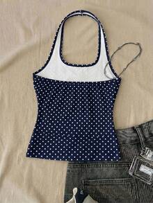 SHEIN Tween Girls' White Long Casual Halter Neck Tank Top, Suitable For Summer - White - View 2