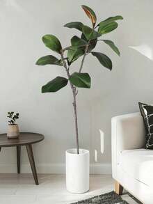1 Pc 3.6 Ft Artificial Magnolia Tree, Lifelike Faux Silk, Autumn Tropical Style, Green, Tree Shape, Ficus Rubber Tree Leaves, Violin Leaves, Artificial Greenery, For Home, Garden, Office, Balcony, Living Room, Wedding, Party Decor, Indoor Decoration. - Multicolor - View 8