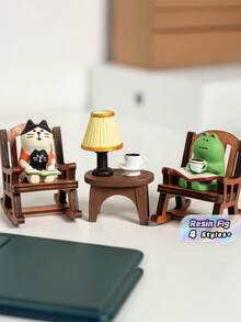 Set Dekorasi Kotak Adegan Kreatif Unik Sempurna Bertema Kucing, Kopi, dan Katak Resin, Figur Miniatur, Ornamen Meja, Hadiah Seni Buatan Tangan untuk Rumah dan Kantor. - MultiWarna - View 1