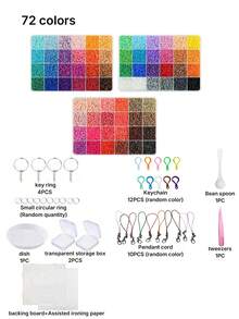 24/48/72/96-Color Mixed Bean Set Box, 2.6 Mm Multi-Color Mixed Bean Filling Bag, DIY Handcrafted Mixed Bean Set, Includes Hanging Cord, Keychain, Square Nail Board, Storage Box, Tweezers. Suitable For Birthdays, Halloween, Gifts. - one size fits all - View 8