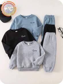 SHEIN 6pcs Baby Boy Baby Girl Cute Autumn/Winter Casual Versatile Solid Color Letter Print Long Sleeve Sweatshirt Tracksuit Joggers Set Basic Multi-Piece Pack - Multicolor - View 10