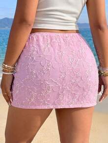 GalTyme Rok Bodycon Elegan Berpayet Bunga untuk Wanita Ukuran Plus - Baby Pink - View 2