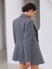 Aveloria Modichic Business Style Lapel Long Sleeve Plaid Double-Breasted Blazer Jacket  - Blue - View 3