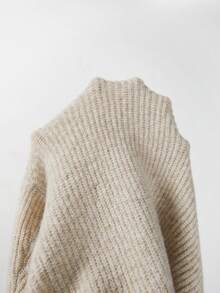 SHEIN Korean Style Soft Knit Two Pieces Outfit, Asymmetric Slant Off Shoulder Top + Wide Leg Knit Pants - Apricot - View 5