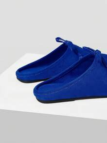 Mnmlis Sapphire Suede Closed Toe Female, Front Strap V-Cut Square Toe Flat Bottom, Eye-Catching Dating Atmosphere(Recommend Ordering One Size Smaller) Fall Shoes - Royal Blue - View 3