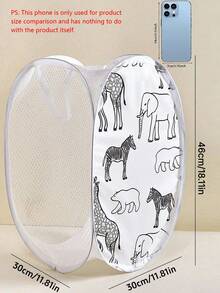 1pc Foldable Storage Box For Toys & Stuffed Animals, Portable Pop-Up Mesh Laundry Basket With Handles, Large Capacity Breathable Organizer For Bathroom Dirty Clothes, Summer Outdoor Travel Essentials - Cartoon Version - View 3