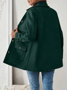 SHEIN PariChic 女款純色口袋休閒百搭日常旅行長袖外套 - 綠色 - 查看 2