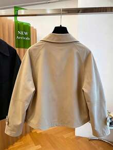 GlowEve Women's Solid Color Raglan Long Sleeve Single-Breasted Casual Trench Coat - Khaki - View 2