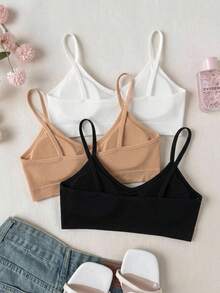 SHEIN Tween少女 3件組極簡舒適加厚肩帶內衣，四季適用 - 彩色 - 查看 2