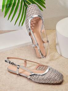 SHUZIA Women's Pointed Toe Comfort Soft PU Slip On Flats Valentine's Day - Silver - View 7