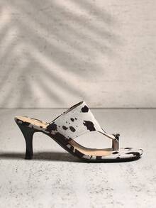 SHUZIA Women's Cow Print Toe Ring Thick Band Thong Heeled Sandals Summer Shoes - Multicolor - View 6
