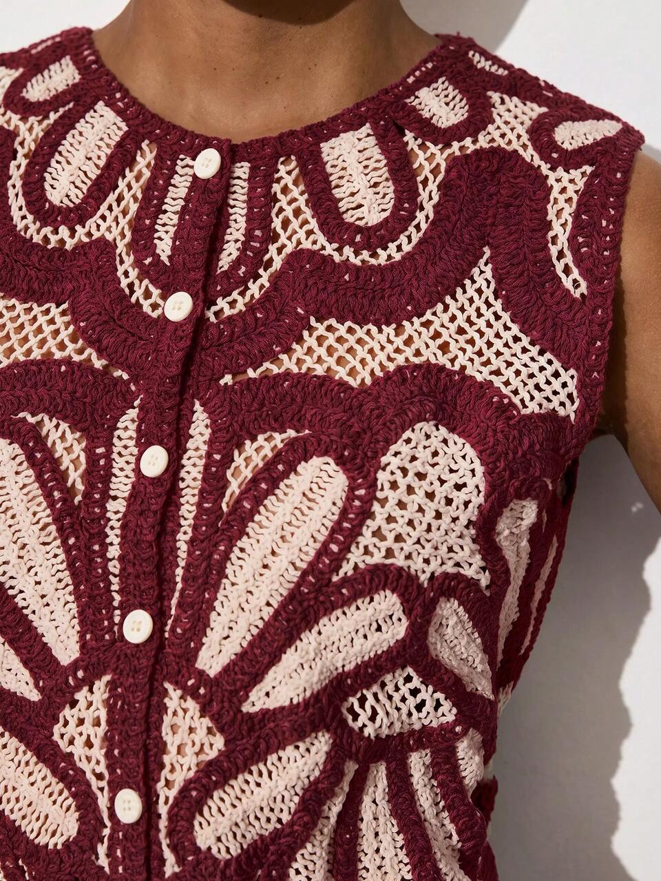 SHEIN Maija Women's Hollow Design Single-Breasted Knit Vest