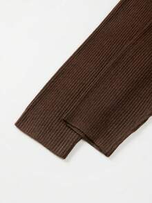 RosyDaze Atasan Rajut Bergaris Leher Tinggi Setengah Resleting Musim Gugur untuk Wanita Lengan Panjang Slim Fit Sweater Kasual Kantor Cokelat Tua - Coffee Brown - View 6