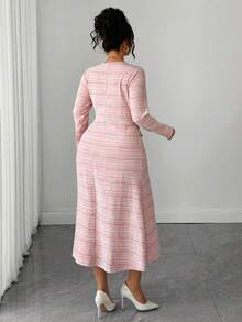SHEIN Elenzya Plus Size Women's Knitted Elegant Business Casual Fall-Winter Dress - Pink - View 2