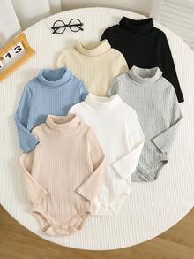 SHEIN 中性新生兒嬰兒男/女寶寶 6件組 100%純棉秋冬高彈性易穿脫高領長袖連身衣套裝，嬰兒冬季連身衣，聖誕 - 彩色 - 查看 1