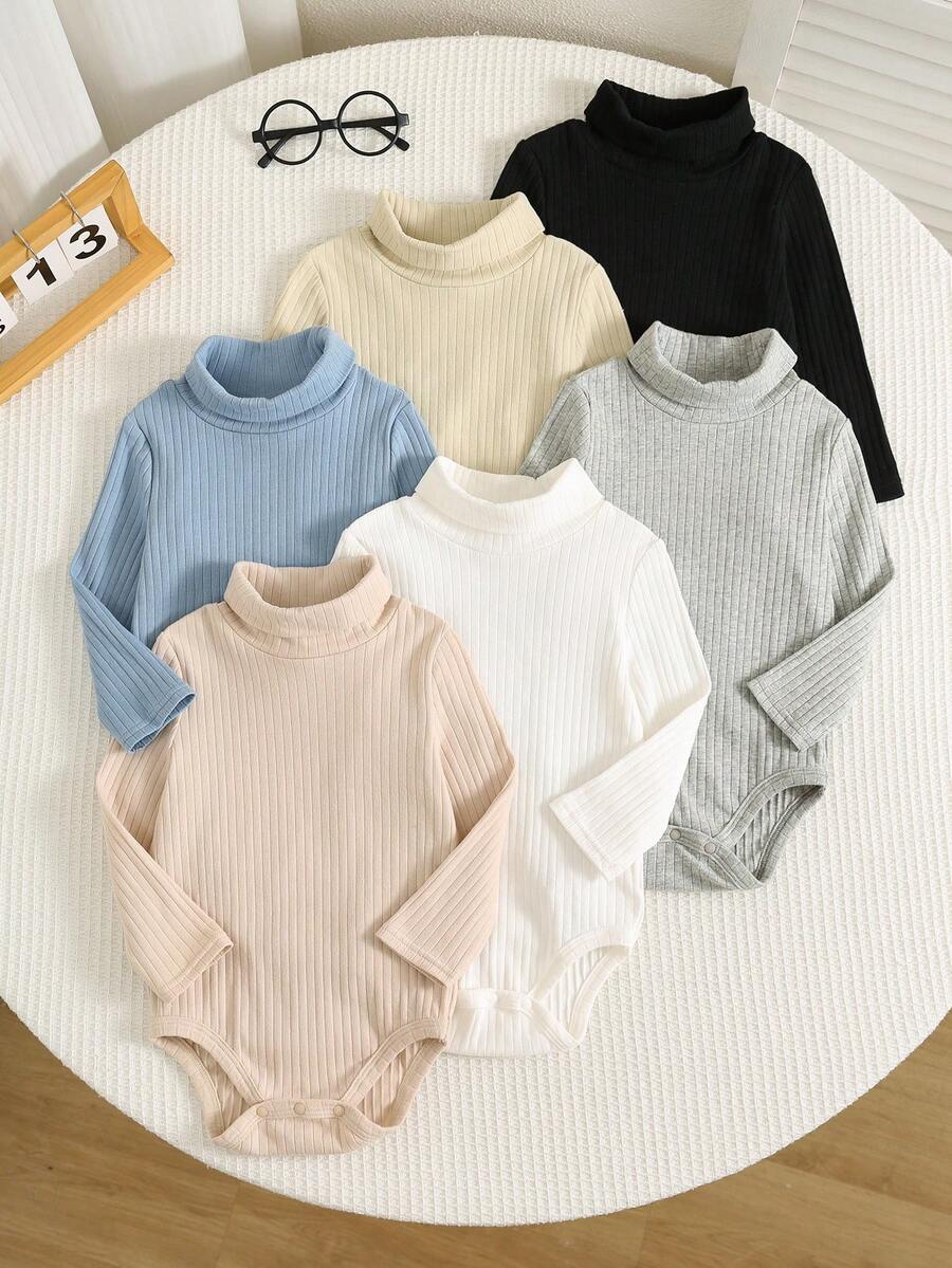 SHEIN 中性新生兒嬰兒男/女寶寶 6件組 100%純棉秋冬高彈性易穿脫高領長袖連身衣套裝,嬰兒冬季連身衣,聖誕 - 彩色 - 查看 1