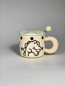 Cute Cartoon Ceramic Mug With Lid And Spoon, Couple Breakfast Milk Cup, Good-Looking Water Cup Gift For Girls - Multicolor - View 7