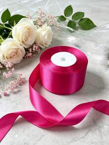 5 Rolls / 10 Rolls 4cm Wide 22.8m Length Fuchsia Glossy Polyester Satin Ribbon, Shiny Gift-Wrapping Ribbon For Bouquet, Gift Box, Wedding, Holiday Party, DIY Bow, Hair Accessories & Handmade Crafts - Rose red - View 9