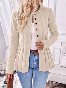 EMERY ROSE Áo cardigan nữ tay dài vặn thừng cài nút trước đa năng - Màu be - Xem 3