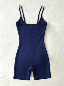 INAWLY Solva Women's Solid Color Pleated Romper, Versatile For Vacation And Beach - Navy Blue - View 8